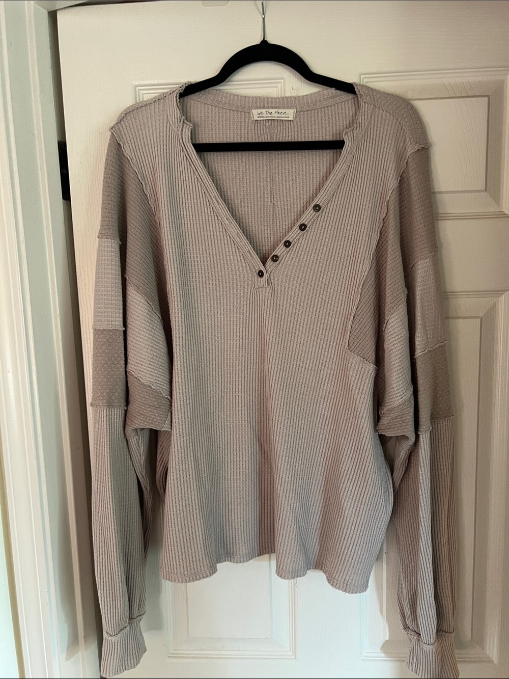 We The Free Taupe Waffle V-Neck Henley